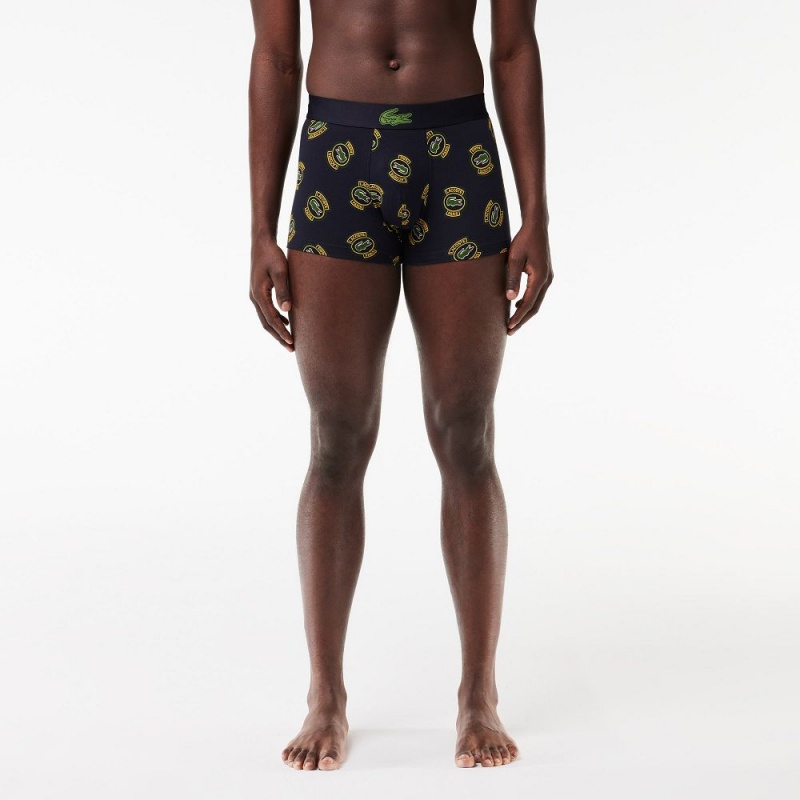 Men's Lacoste Stretch Jersey Print Trunks Navy Blue White | KRL429768