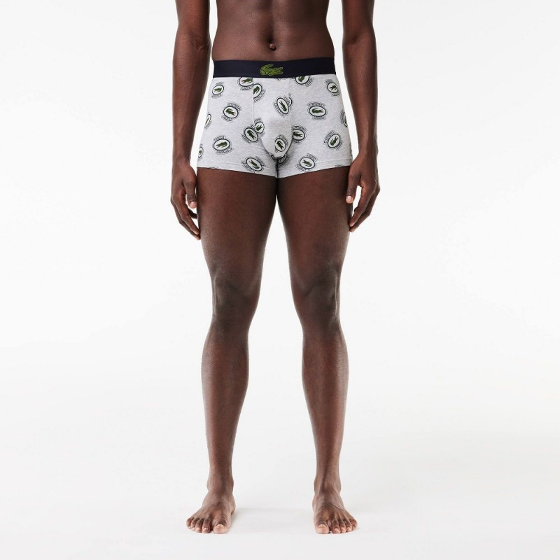 Men's Lacoste Stretch Jersey Print Trunks Grey Chine White | OVL204713