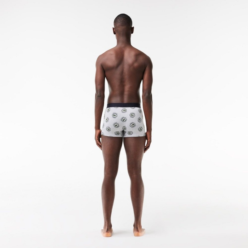 Men's Lacoste Stretch Jersey Print Trunks Grey Chine White | OVL204713