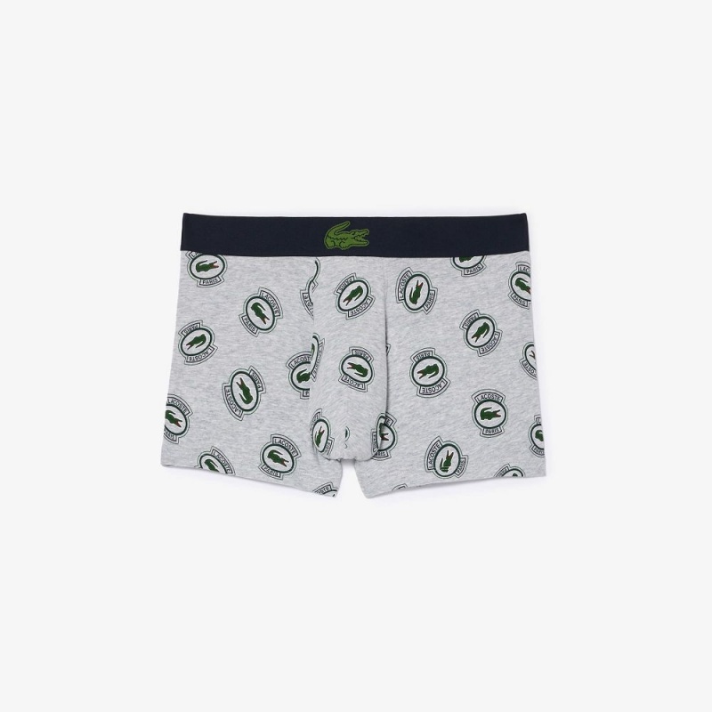 Men's Lacoste Stretch Jersey Print Trunks Grey Chine White | OVL204713