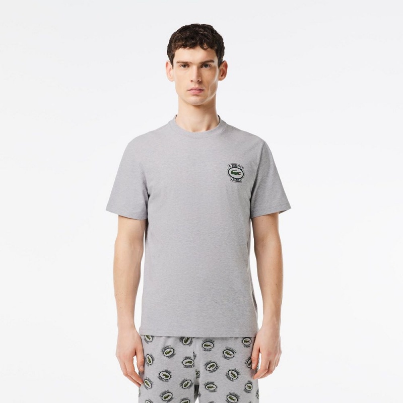 Men's Lacoste Stretch Jersey Set Pajamas Grey Chine White | MSC974026