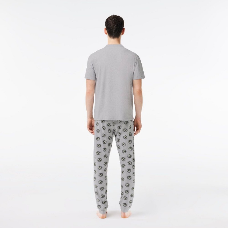 Men's Lacoste Stretch Jersey Set Pajamas Grey Chine White | MSC974026