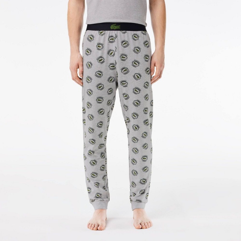 Men's Lacoste Stretch Jersey Set Pajamas Grey Chine White | MSC974026