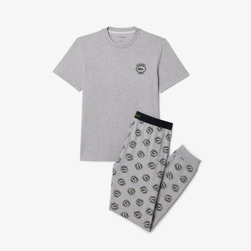 Men's Lacoste Stretch Jersey Set Pajamas Grey Chine White | MSC974026