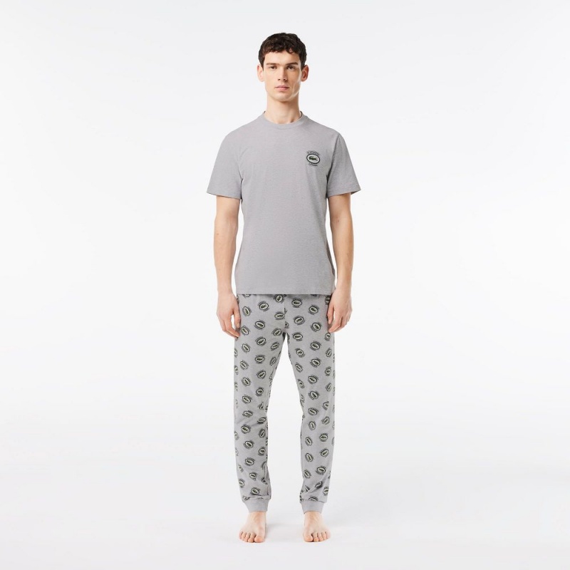 Men\'s Lacoste Stretch Jersey Set Pajamas Grey Chine White | MSC974026