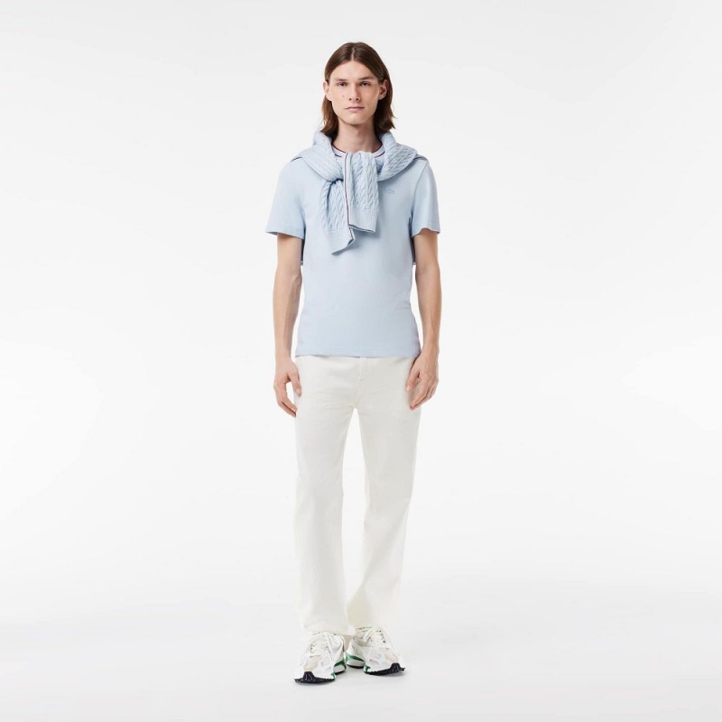 Men's Lacoste Stretch Piqué Stripe Collar T-Shirt Phoenix blue | FHA632901