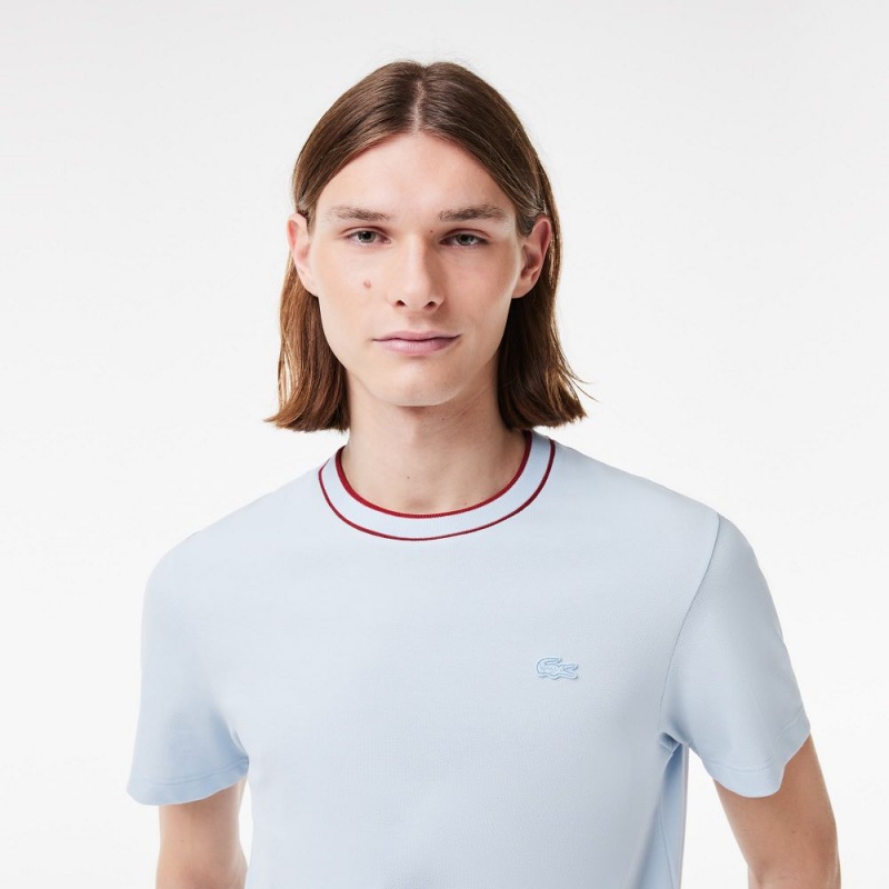 Men's Lacoste Stretch Piqué Stripe Collar T-Shirt Phoenix blue | FHA632901