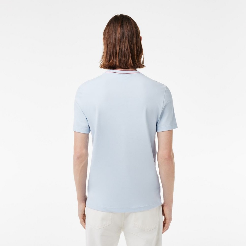 Men's Lacoste Stretch Piqué Stripe Collar T-Shirt Phoenix blue | FHA632901