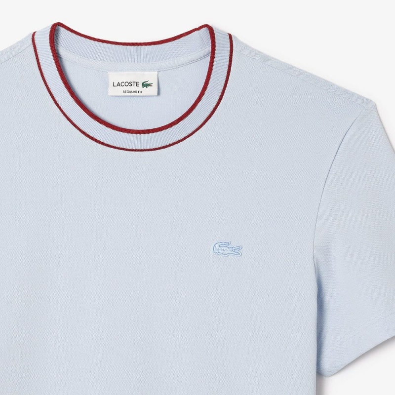 Men's Lacoste Stretch Piqué Stripe Collar T-Shirt Phoenix blue | FHA632901