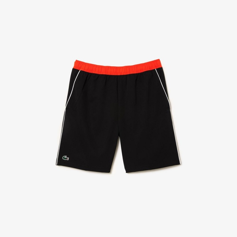 Men's Lacoste Stretch Tennis Shorts Black Orange | OPA268517