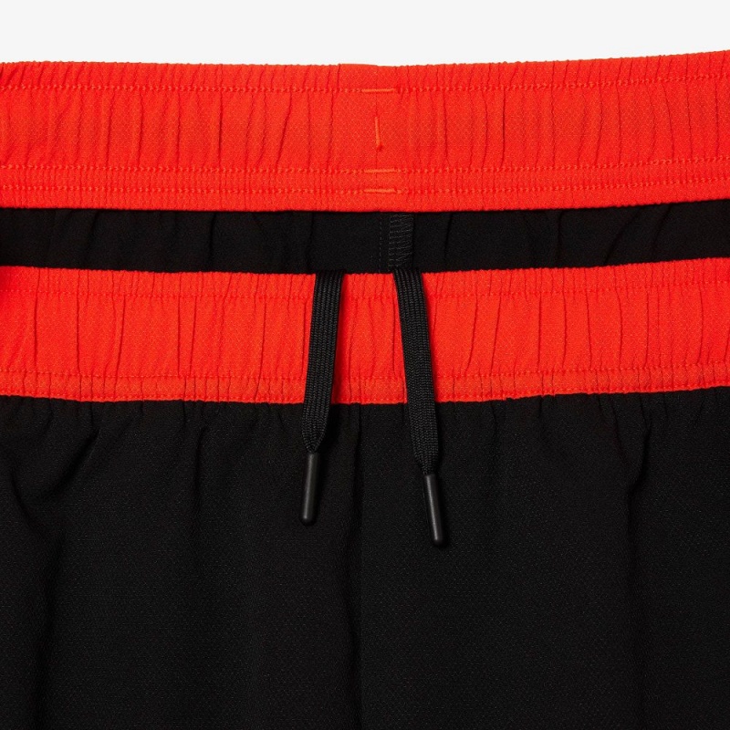 Men's Lacoste Stretch Tennis Shorts Black Orange | OPA268517