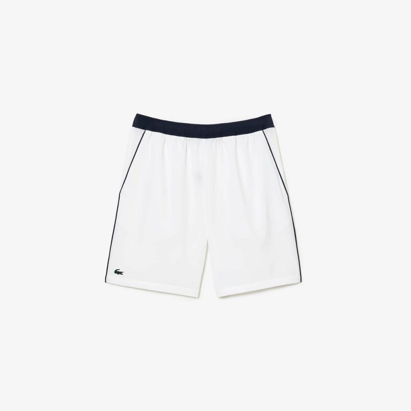 Men\'s Lacoste Stretch Tennis Shorts White Navy Blue | MCK648251