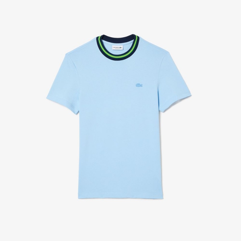 Men's Lacoste Stripe Collar Stretch Piqué T-Shirt Pastel blue | VFN718395