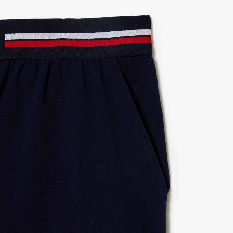 Men's Lacoste Striped-Waist Long Boxer Briefs Navy Blue | NFK219305