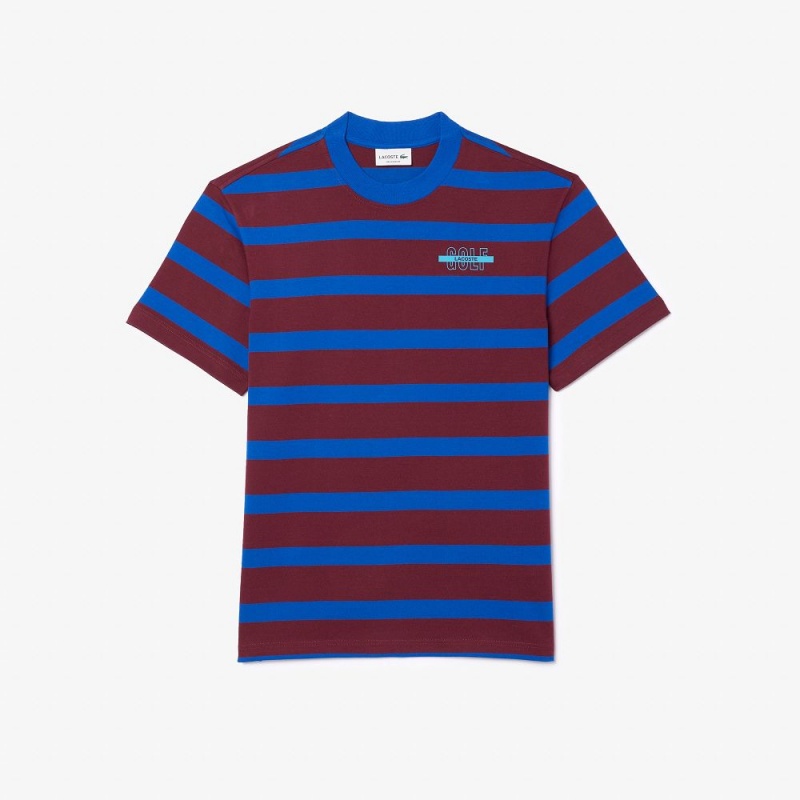 Men's Lacoste Striped 3D Print Cotton T-Shirt Bordeaux Blue | BJZ036758