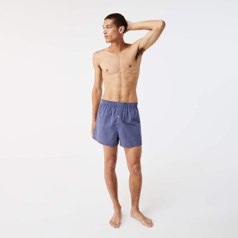 Men's Lacoste Striped 3-Pack Boxer Briefs Navy Blue White Blue | HEX908671