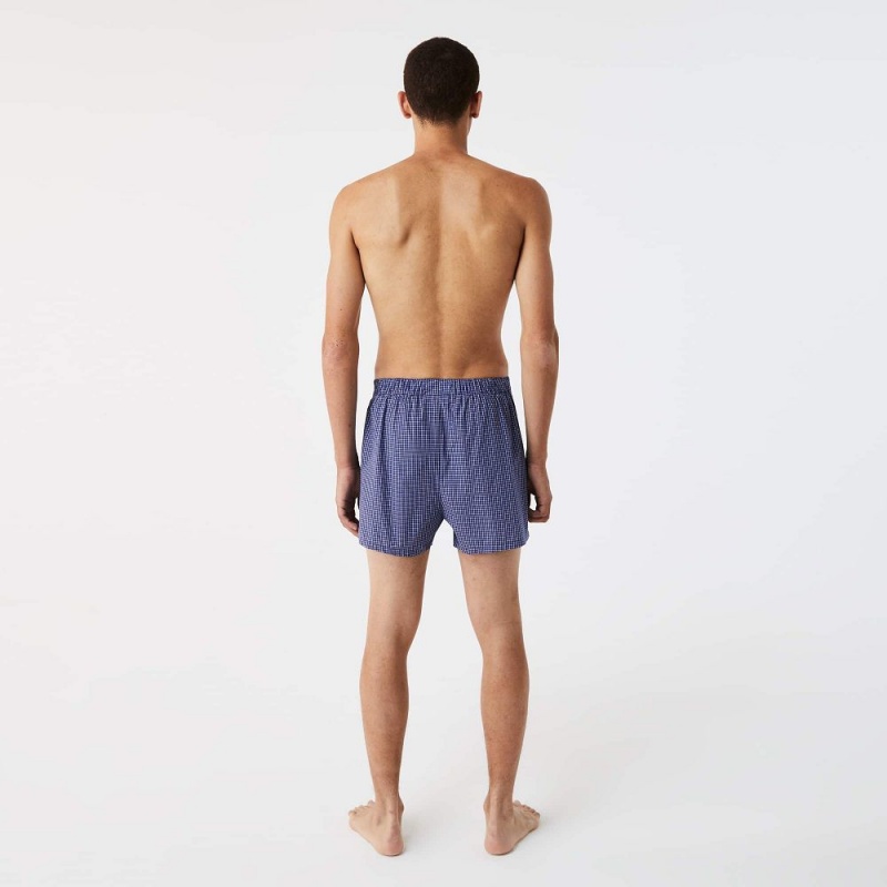 Men's Lacoste Striped 3-Pack Boxer Briefs Navy Blue White Blue | HEX908671