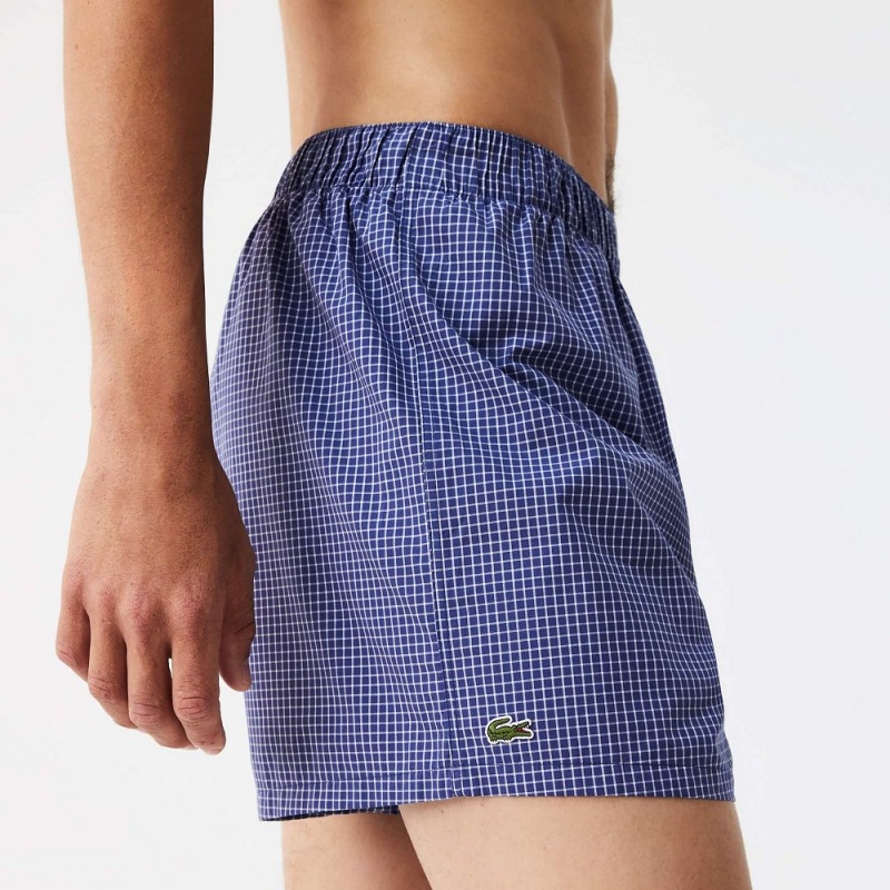 Men's Lacoste Striped 3-Pack Boxer Briefs Navy Blue White Blue | HEX908671