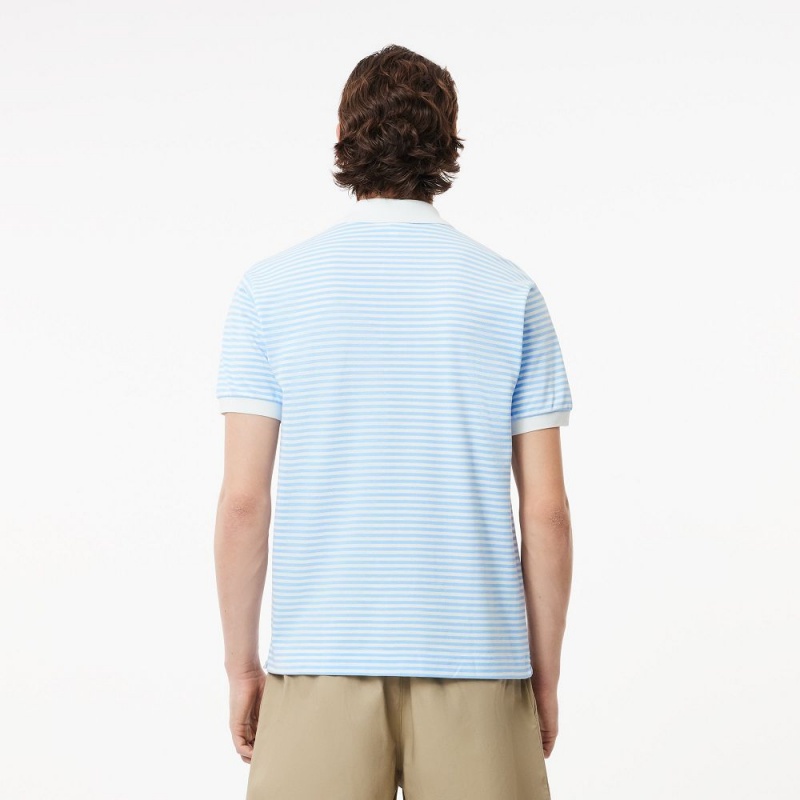 Men's Lacoste Striped Cotton Polo Shirts White Blue | CIV065839