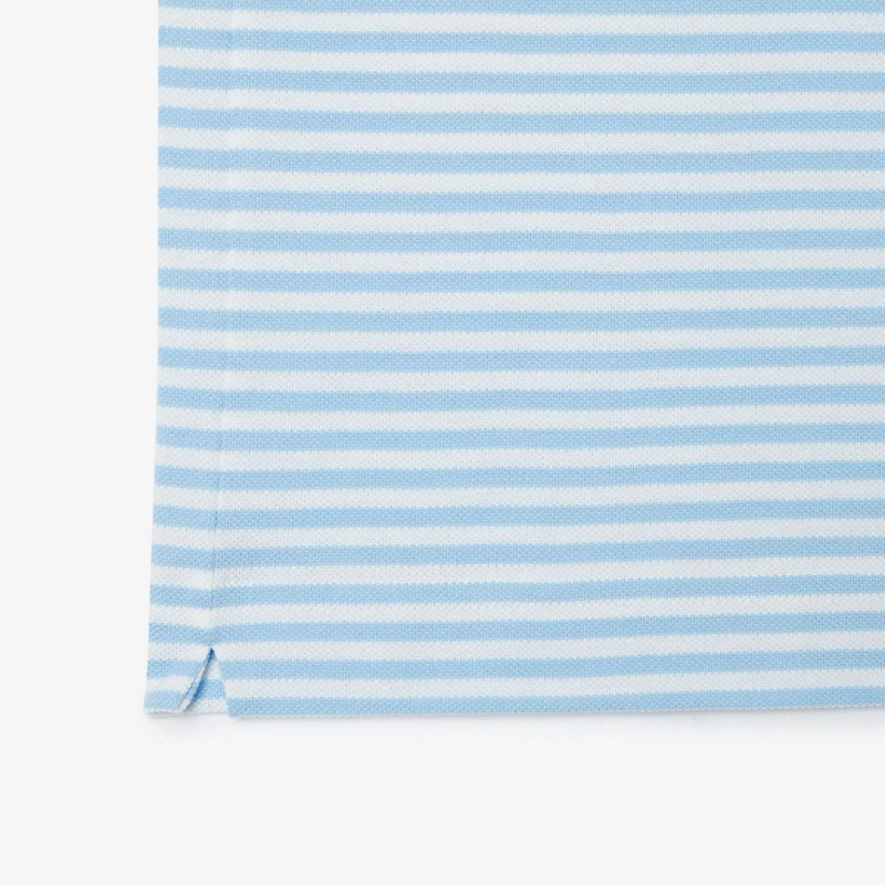 Men's Lacoste Striped Cotton Polo Shirts White Blue | CIV065839