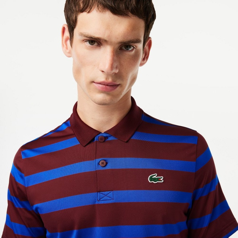 Men's Lacoste Striped Golf Polo Shirts Bordeaux Blue | ZKT359672