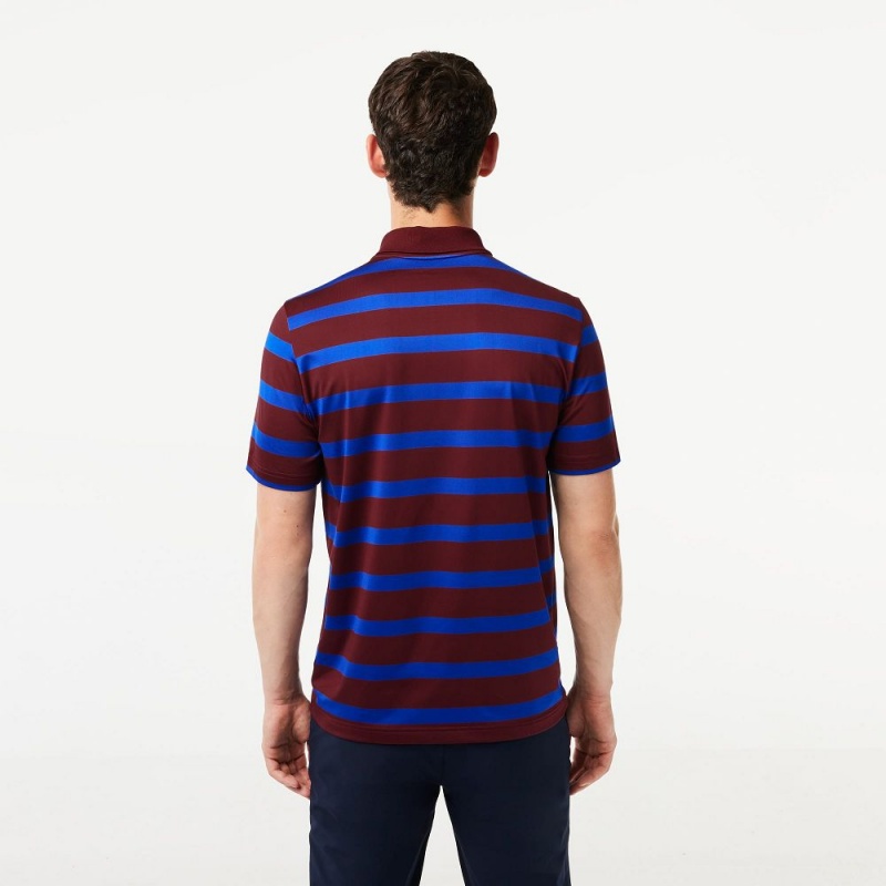 Men's Lacoste Striped Golf Polo Shirts Bordeaux Blue | ZKT359672