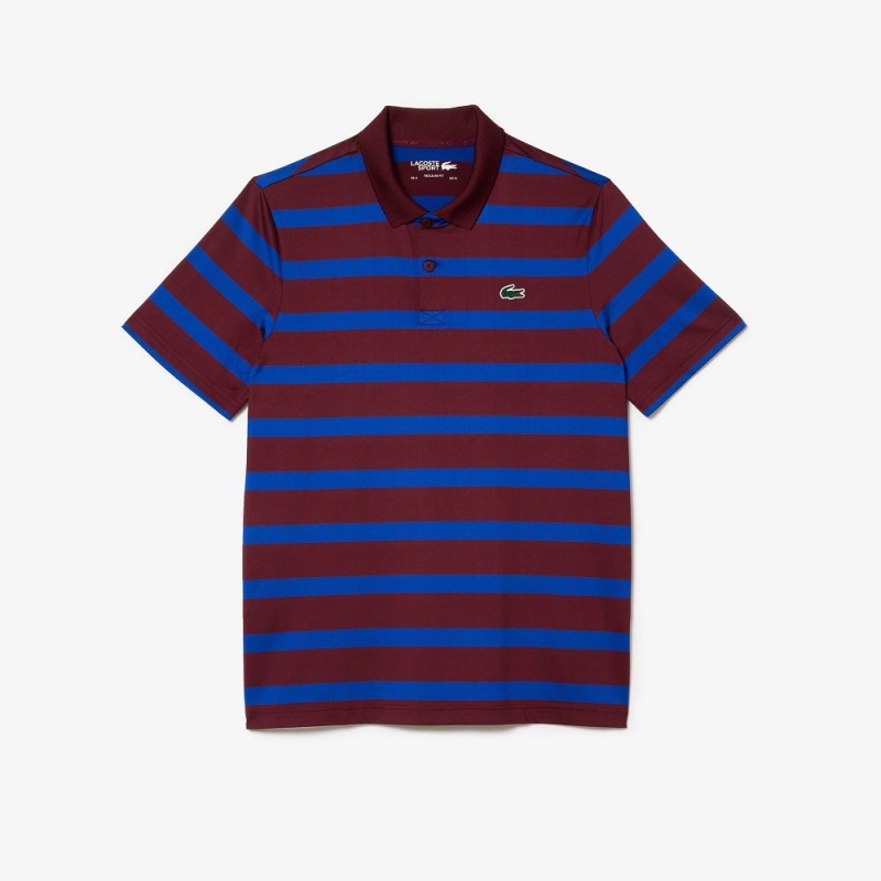 Men's Lacoste Striped Golf Polo Shirts Bordeaux Blue | ZKT359672