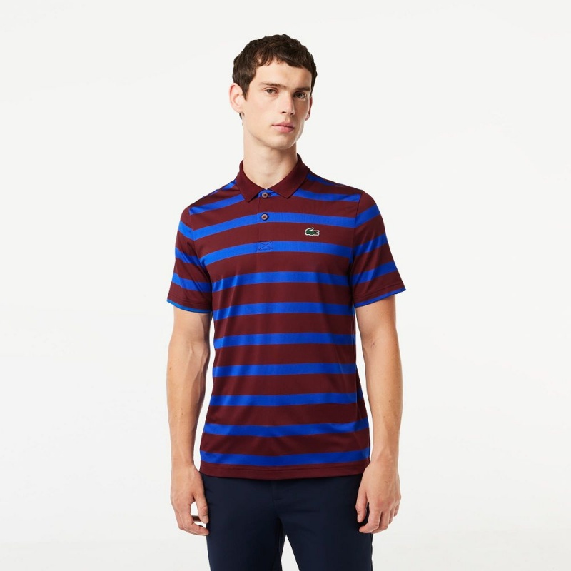 Men\'s Lacoste Striped Golf Polo Shirts Bordeaux Blue | ZKT359672