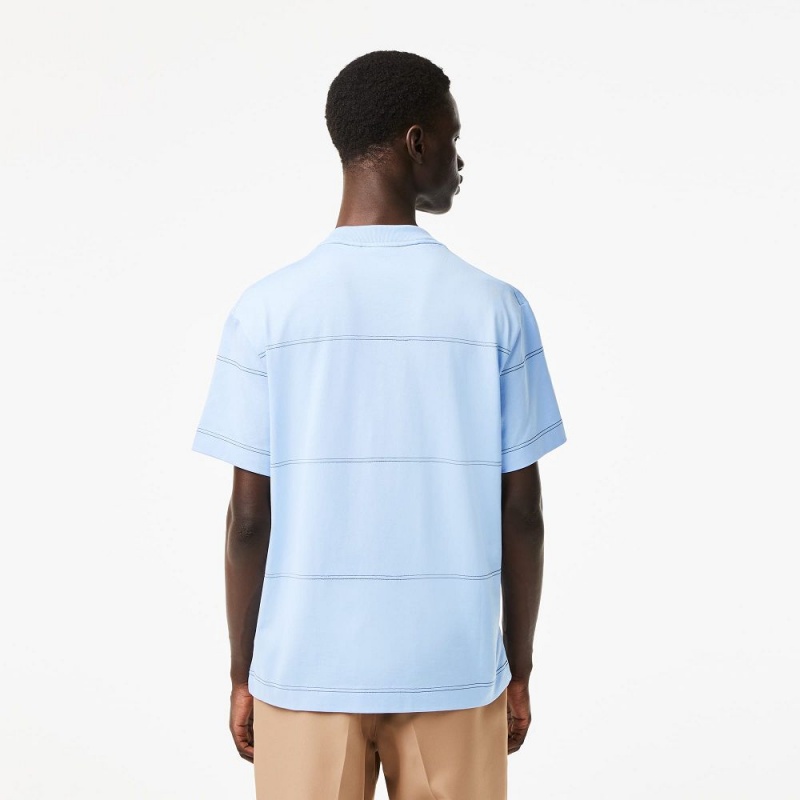 Men's Lacoste Striped Organic Cotton Jersey T-Shirt Pastel blue | RHP209654