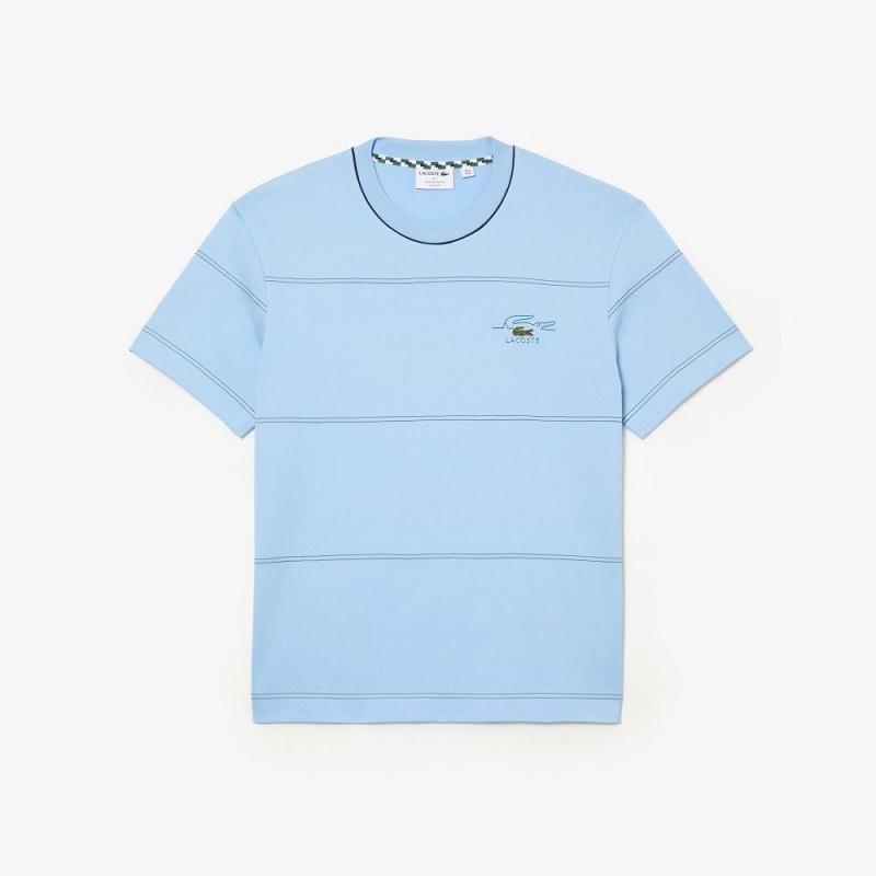 Men's Lacoste Striped Organic Cotton Jersey T-Shirt Pastel blue | RHP209654