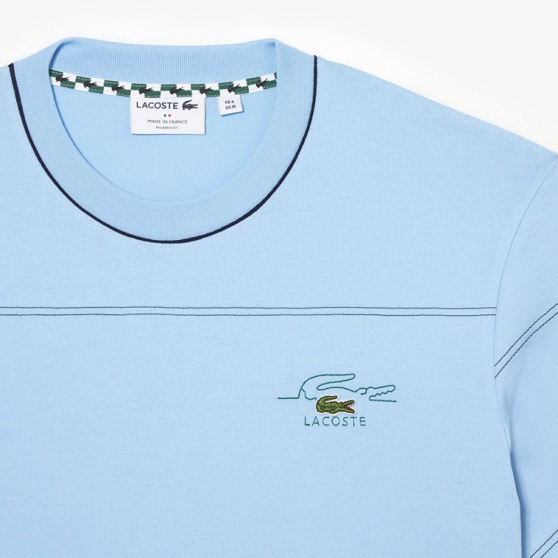 Men's Lacoste Striped Organic Cotton Jersey T-Shirt Pastel blue | RHP209654