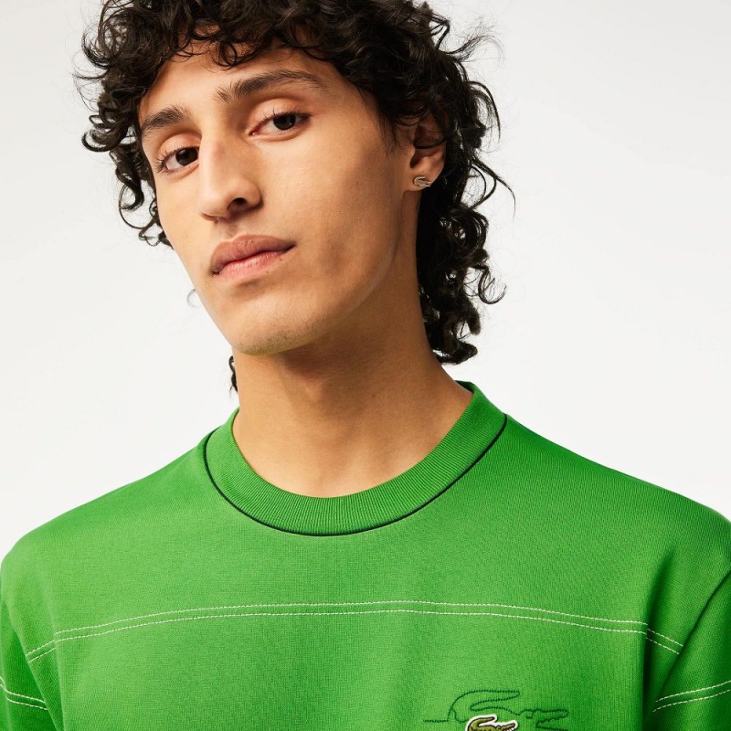 Men's Lacoste Striped Organic Cotton Jersey T-Shirt Tarragon Green | FPI208675