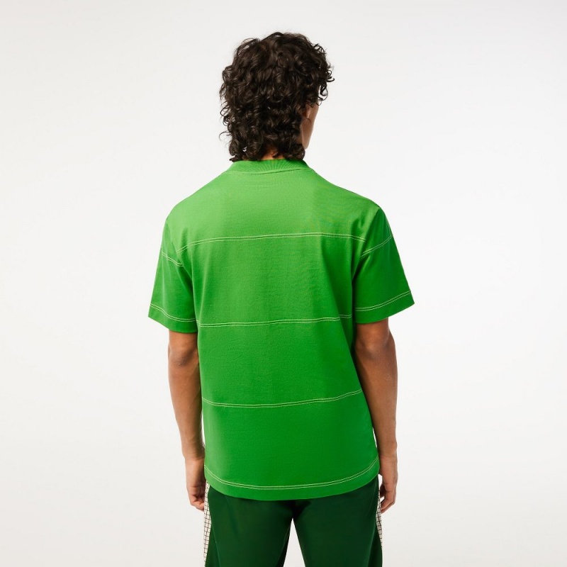 Men's Lacoste Striped Organic Cotton Jersey T-Shirt Tarragon Green | FPI208675