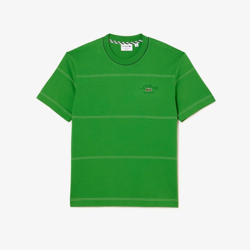 Men's Lacoste Striped Organic Cotton Jersey T-Shirt Tarragon Green | FPI208675