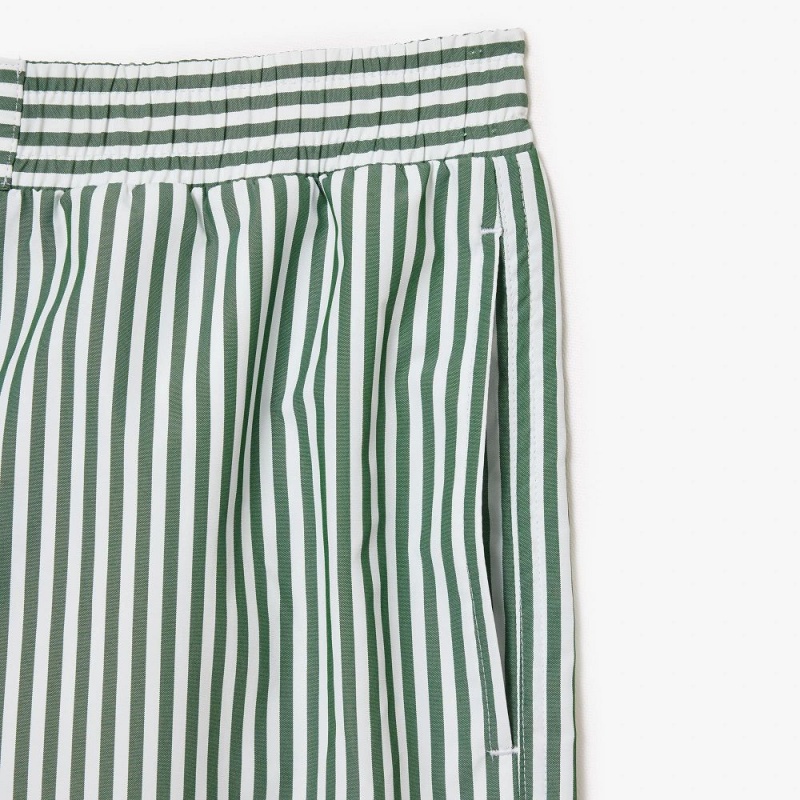 Men's Lacoste Striped Swim Trunks White Green | ZIV742601