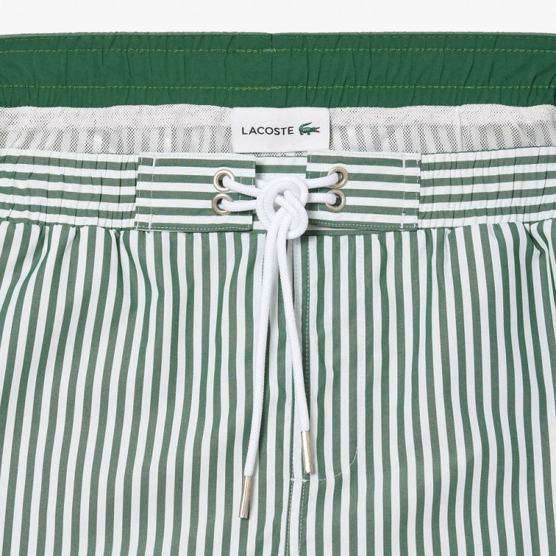 Men's Lacoste Striped Swim Trunks White Green | ZIV742601