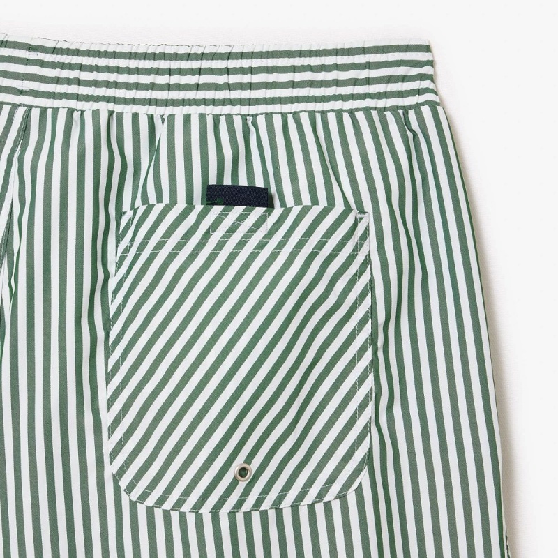 Men's Lacoste Striped Swim Trunks White Green | ZIV742601