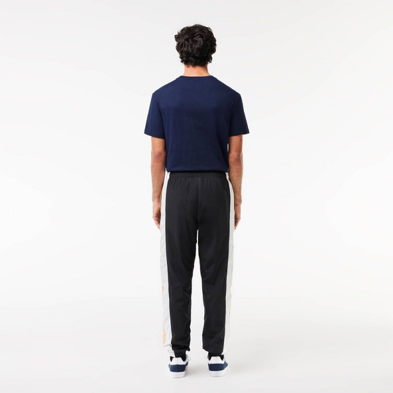 Men's Lacoste Sweatsuit Water Resistant Sweatpants Black Beige White | ECN824307