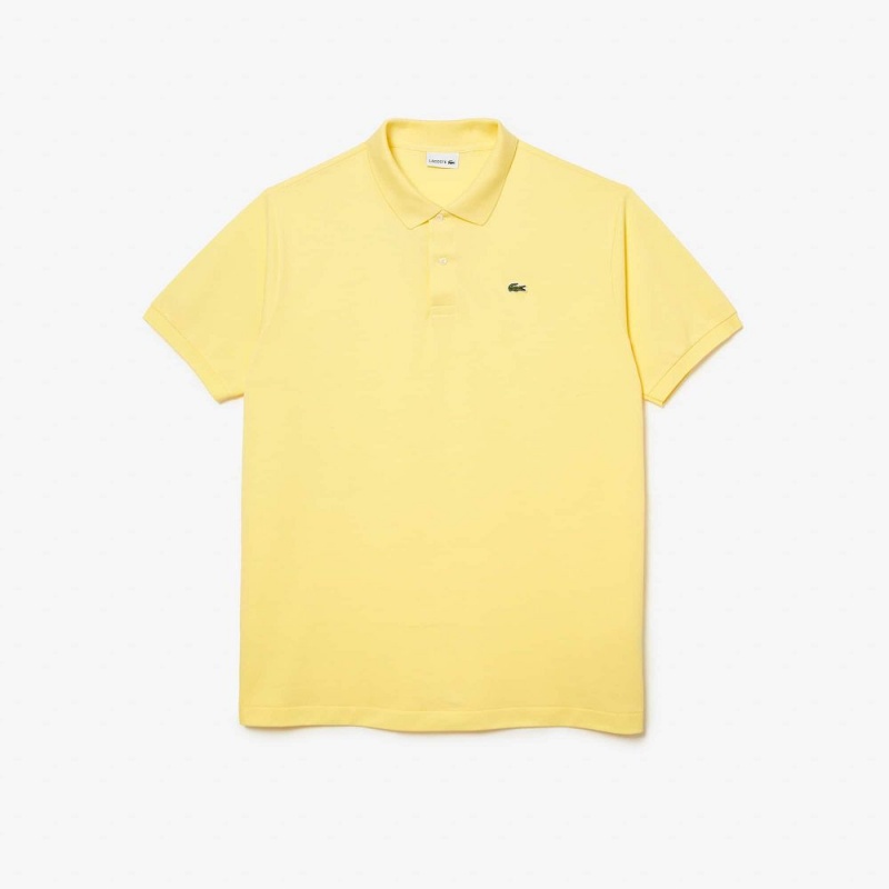 Men\'s Lacoste Tall Fit Cotton Petit Piqué Polo Shirts Pastel yellow | TBH821304