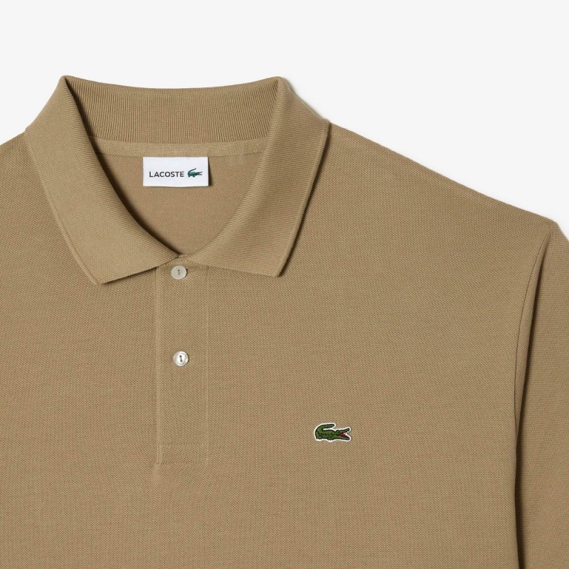 Men's Lacoste Tall Fit Cotton Petit Piqué Polo Shirts Beige | QAU470138