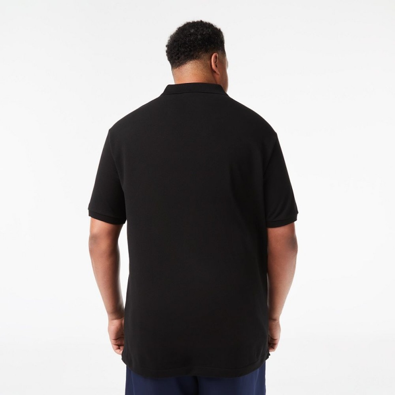 Men's Lacoste Tall Fit Cotton Petit Piqué Polo Shirts Black | UYW439126