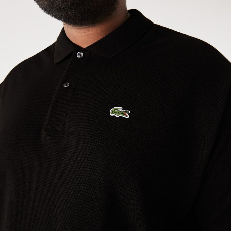 Men's Lacoste Tall Fit Cotton Petit Piqué Polo Shirts Black | UYW439126