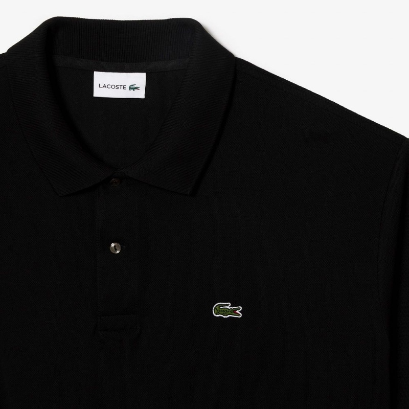 Men's Lacoste Tall Fit Cotton Petit Piqué Polo Shirts Black | UYW439126