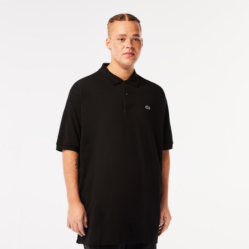 Men's Lacoste Tall Fit Cotton Petit Piqué Polo Shirts Black | UYW439126