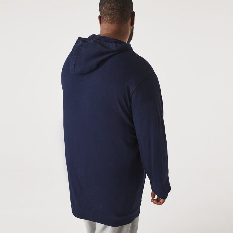 Men's Lacoste Tall Fit Hooded T-Shirt Navy Blue | QBE297815