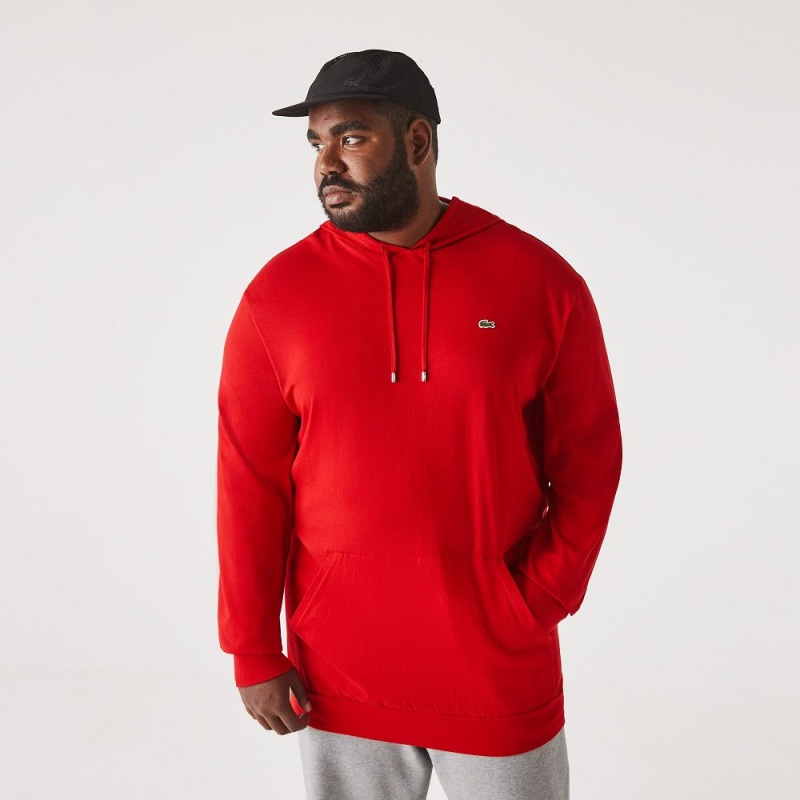 Men's Lacoste Tall Fit Hooded T-Shirt Red | JZY702185