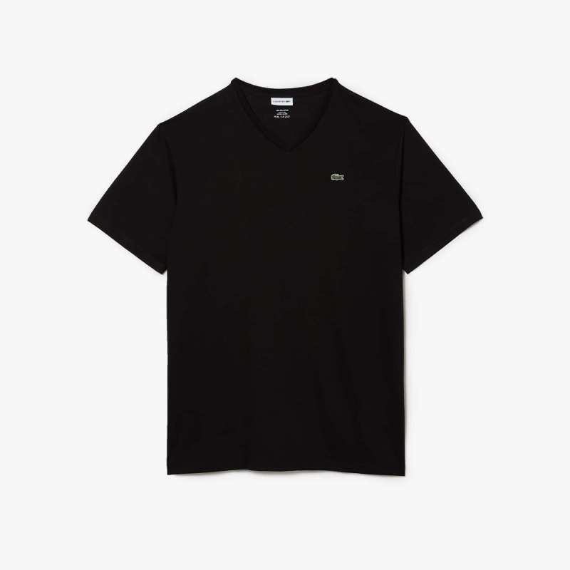 Men's Lacoste Tall Fit Ribbed V-Neck Cotton T-Shirt Black | AVW092376