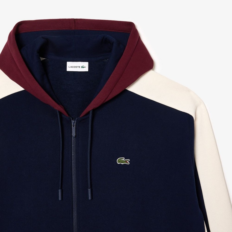 Men's Lacoste Tall Fit Zip-Up Hoodie Navy Blue Bordeaux White | ZHP689304