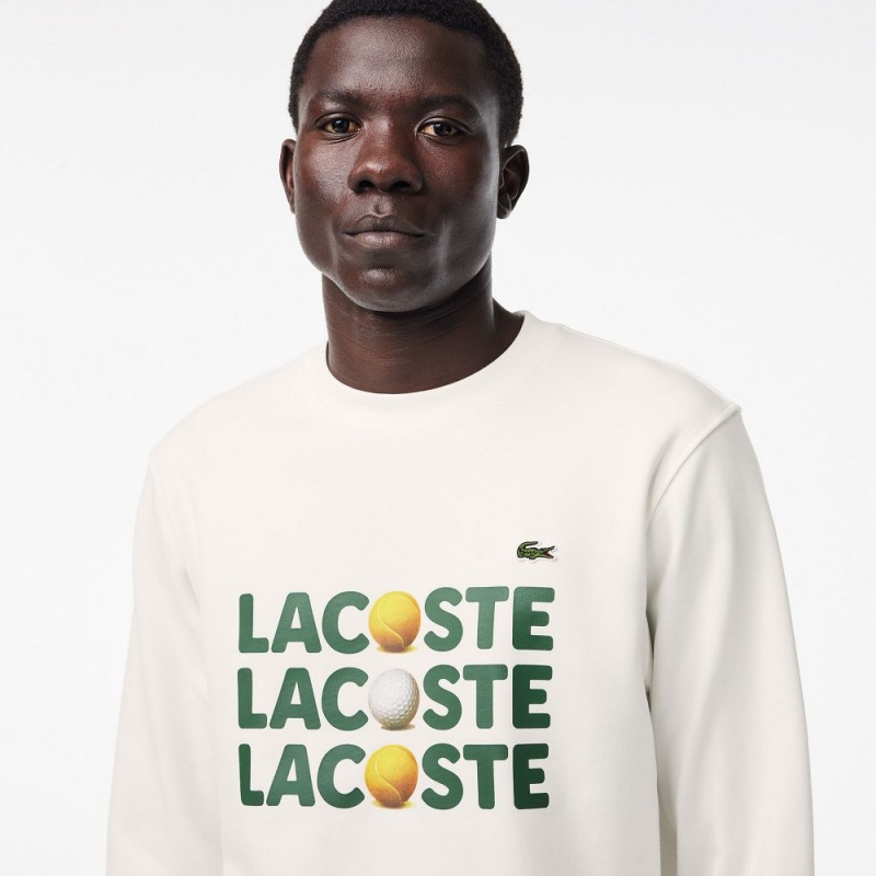 Men's Lacoste Tennis Ball Print Fleece Sweatshirt White | WVH341287