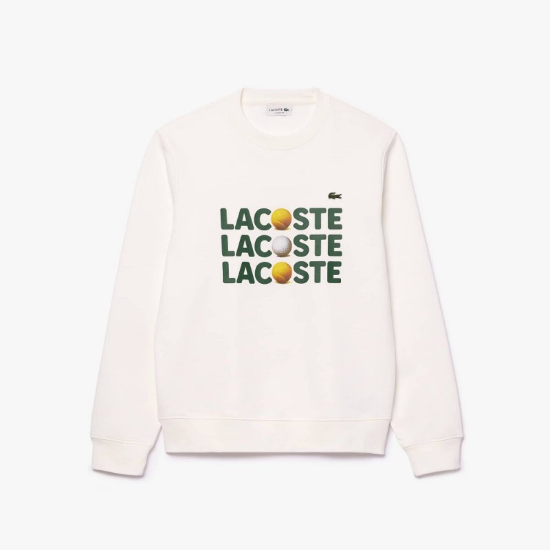 Men's Lacoste Tennis Ball Print Fleece Sweatshirt White | WVH341287